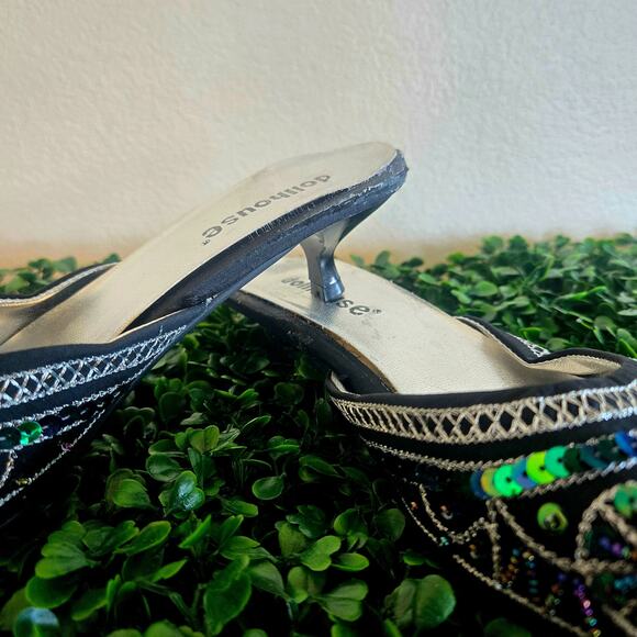 Vintage Embellished sequin and embroidery kitten mule with pointed toe Y2K - Picture 2 of 5